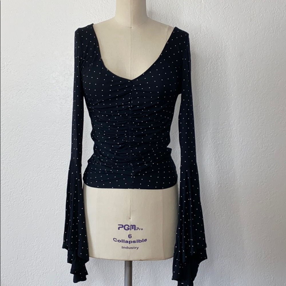 Free people polka dot 70s retro bell sleeve top S